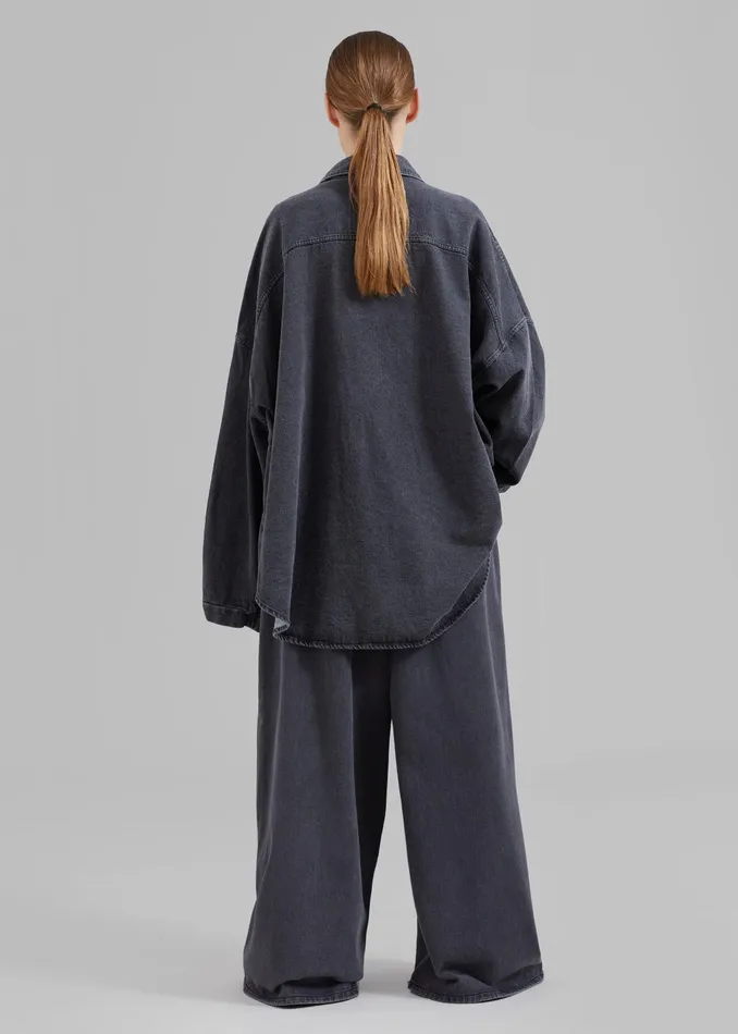 The Frankie Shop Tops Dallas Denim Overshirt 8211 Dark Grey 8211 Women