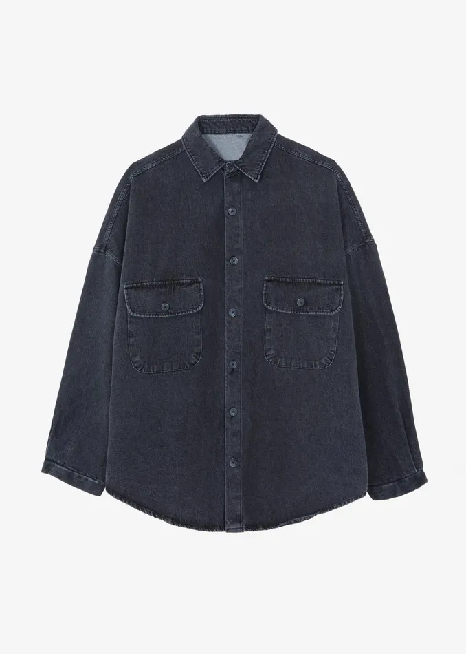 The Frankie Shop Tops Dallas Denim Overshirt 8211 Dark Grey 8211 Women