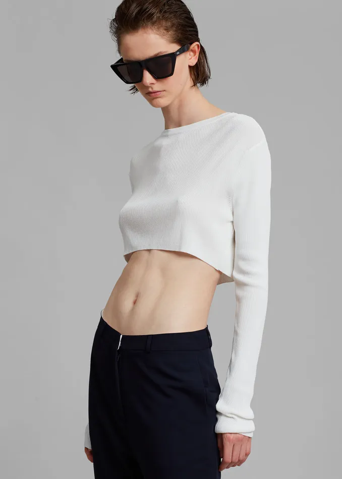 The Frankie Shop Tops Kaz Cropped Knit Top 8211 White 8211 Women