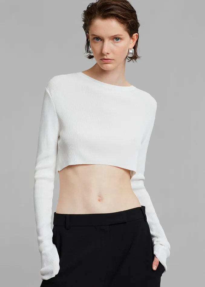The Frankie Shop Tops Kaz Cropped Knit Top 8211 White 8211 Women