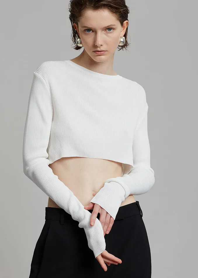 The Frankie Shop Tops Kaz Cropped Knit Top 8211 White 8211 Women