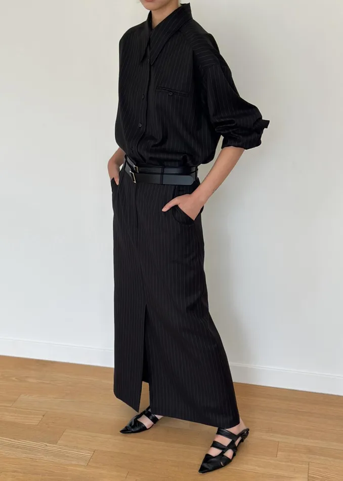 The Frankie Shop Tops Kerry Button Up Shirt 8211 Black Pinstripe 8211 Women