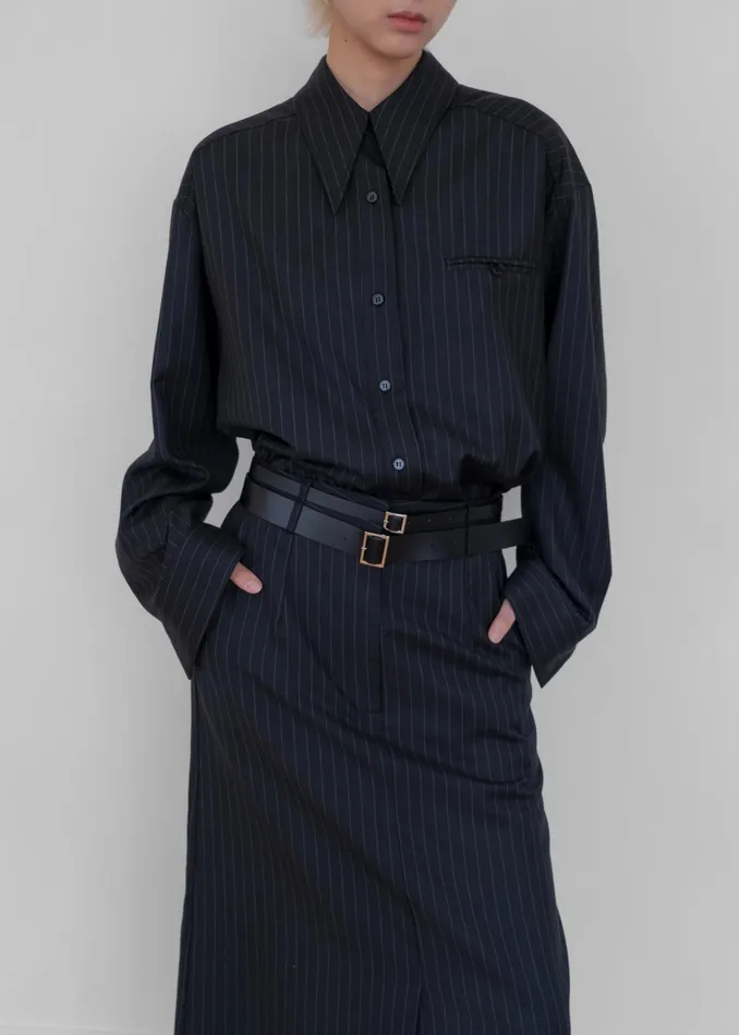 The Frankie Shop Tops Kerry Button Up Shirt 8211 Black Pinstripe 8211 Women