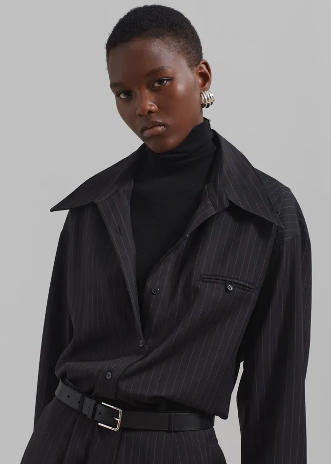 The Frankie Shop Tops Kerry Button Up Shirt 8211 Black Pinstripe 8211 Women