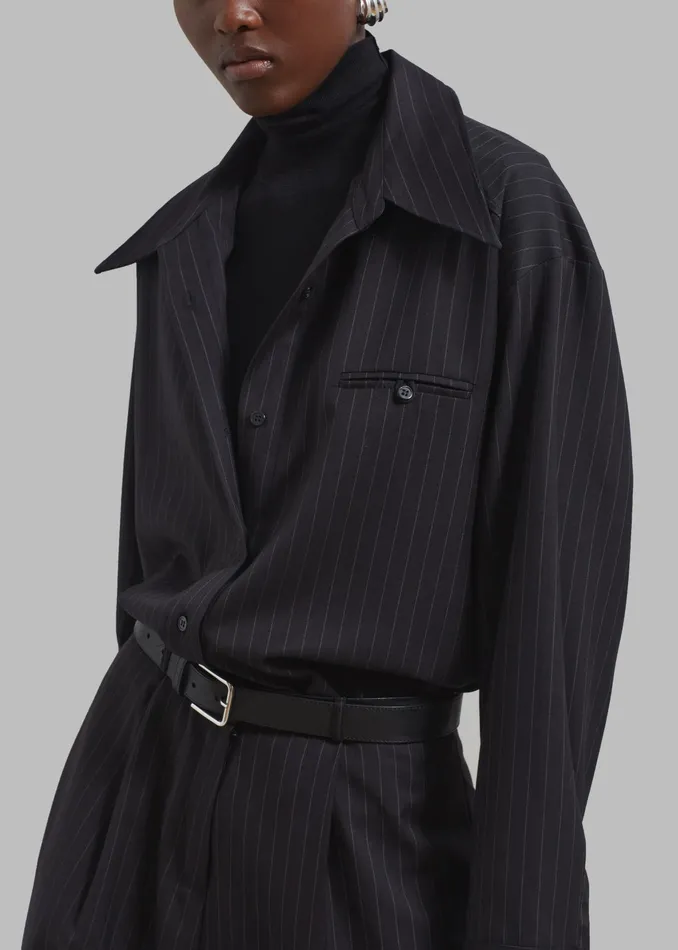 The Frankie Shop Tops Kerry Button Up Shirt 8211 Black Pinstripe 8211 Women