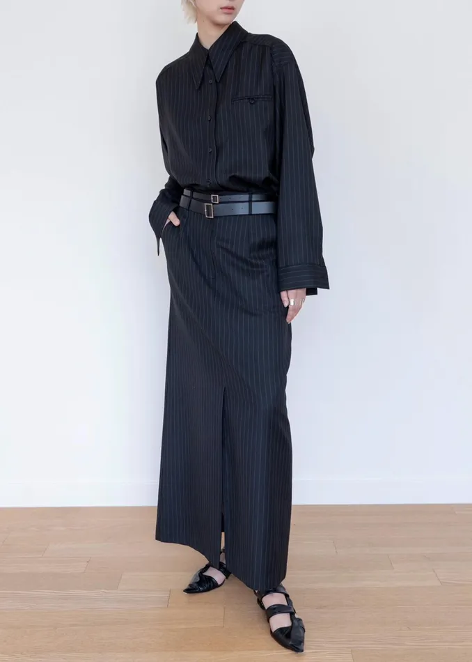 The Frankie Shop Tops Kerry Button Up Shirt 8211 Black Pinstripe 8211 Women