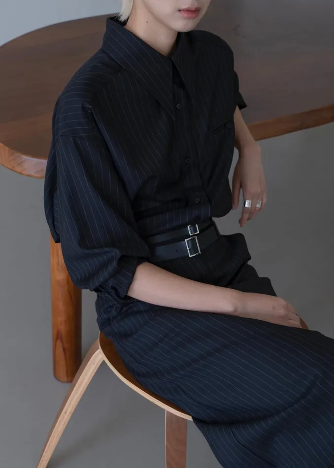 The Frankie Shop Tops Kerry Button Up Shirt 8211 Black Pinstripe 8211 Women