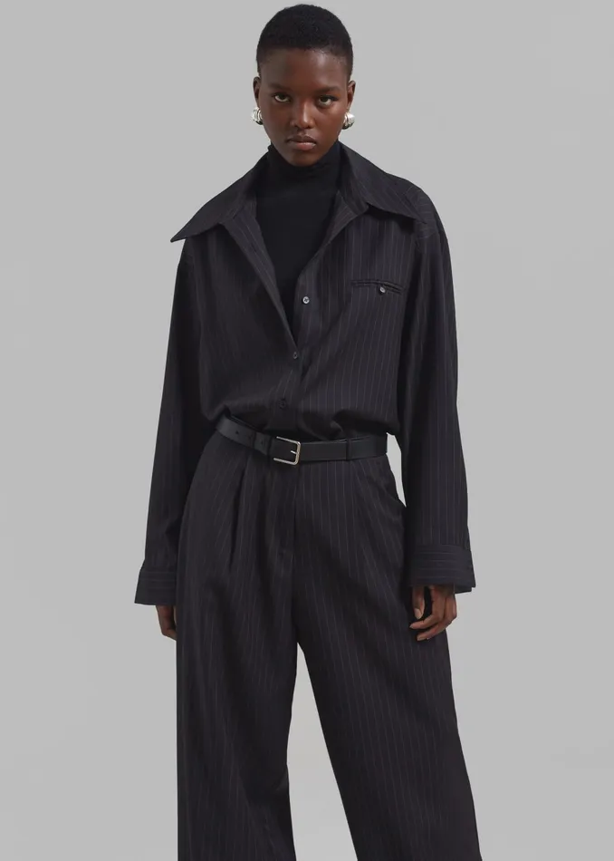 The Frankie Shop Tops Kerry Button Up Shirt 8211 Black Pinstripe 8211 Women