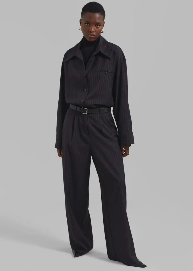The Frankie Shop Tops Kerry Button Up Shirt 8211 Black Pinstripe 8211 Women