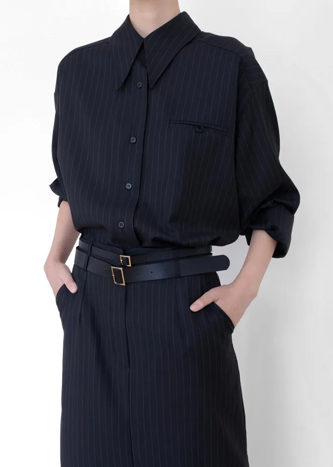 The Frankie Shop Tops Kerry Button Up Shirt 8211 Black Pinstripe 8211 Women