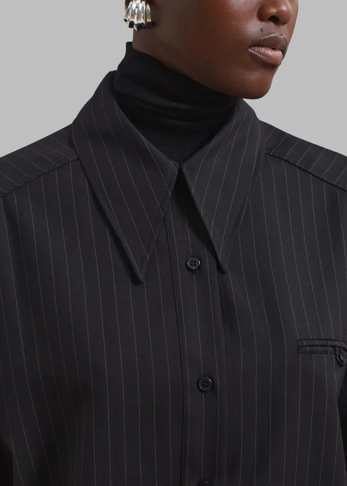 The Frankie Shop Tops Kerry Button Up Shirt 8211 Black Pinstripe 8211 Women
