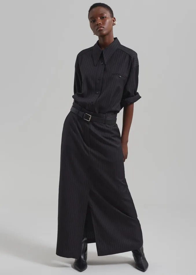 The Frankie Shop Tops Kerry Button Up Shirt 8211 Black Pinstripe 8211 Women