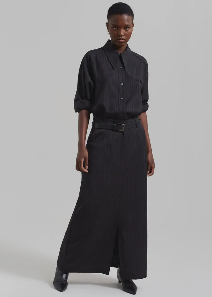 The Frankie Shop Tops Kerry Button Up Shirt 8211 Black Pinstripe 8211 Women