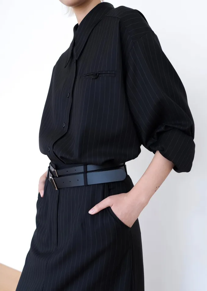 The Frankie Shop Tops Kerry Button Up Shirt 8211 Black Pinstripe 8211 Women