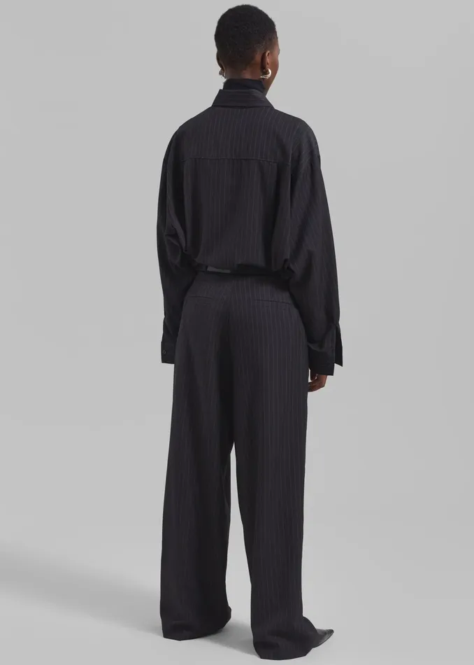 The Frankie Shop Tops Kerry Button Up Shirt 8211 Black Pinstripe 8211 Women