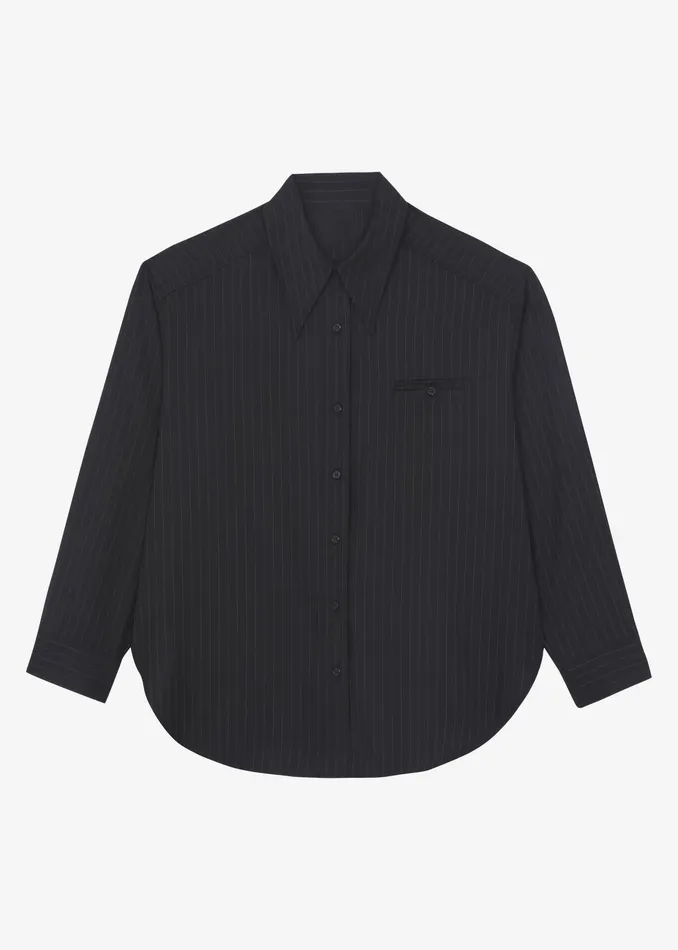 The Frankie Shop Tops Kerry Button Up Shirt 8211 Black Pinstripe 8211 Women