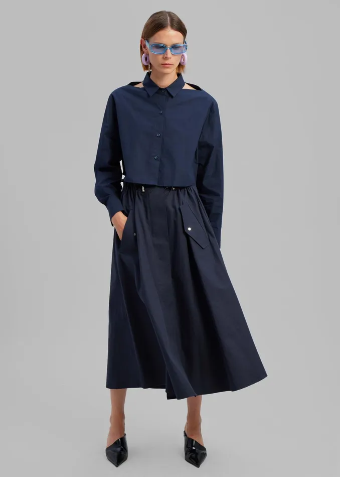 The Frankie Shop Tops Lara Open Shoulder Cropped Shirt 8211 Navy 8211 Women