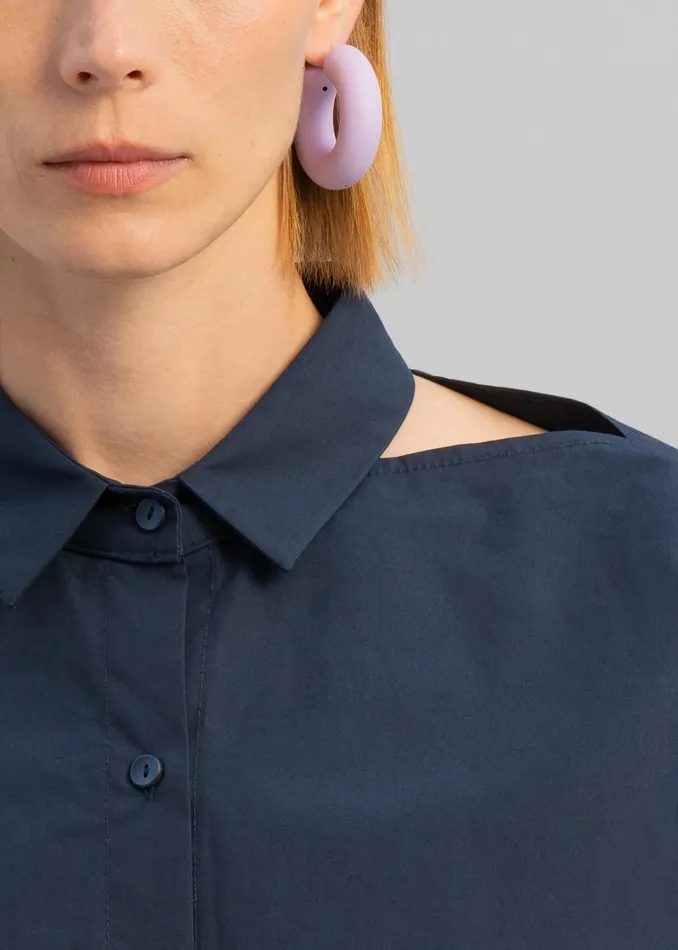 The Frankie Shop Tops Lara Open Shoulder Cropped Shirt 8211 Navy 8211 Women