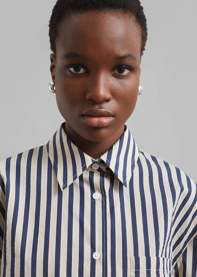 The Frankie Shop Tops Lui Textured Shirt 8211 BeigeNavy Multi Stripe 8211 Women