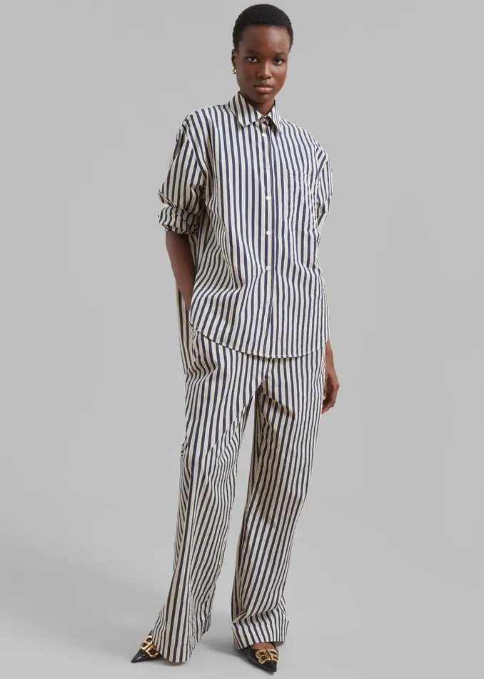 The Frankie Shop Tops Lui Textured Shirt 8211 BeigeNavy Multi Stripe 8211 Women