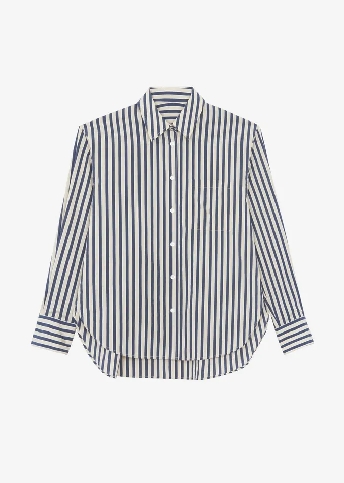 The Frankie Shop Tops Lui Textured Shirt 8211 BeigeNavy Multi Stripe 8211 Women