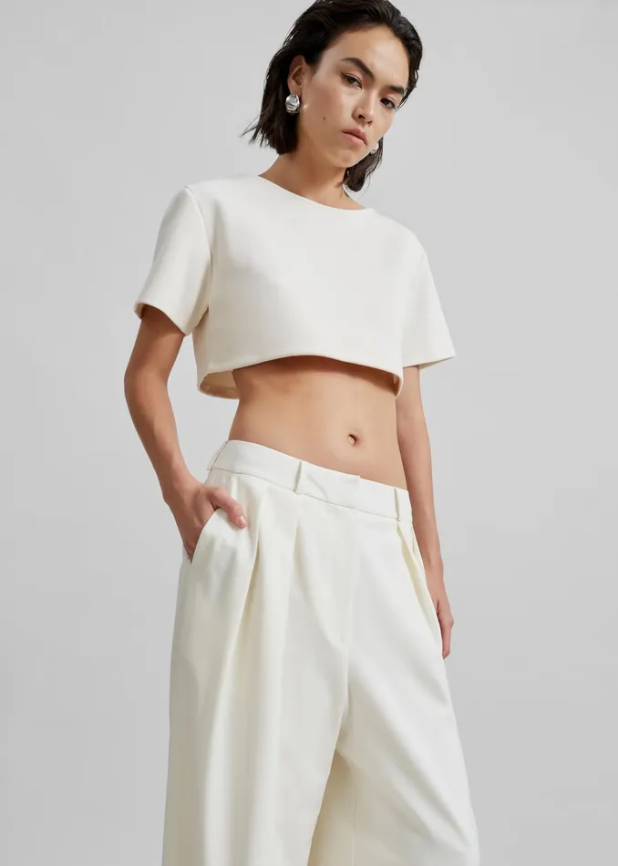 The Frankie Shop Tops Meloe Crop Tee 8211 Beige 8211 Women