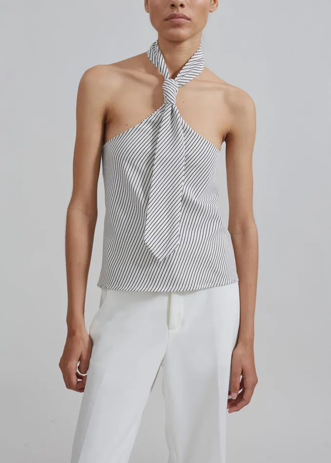 The Frankie Shop Tops Sophie Tie Halter Top 8211 WhiteNavy Stripe 8211 Women