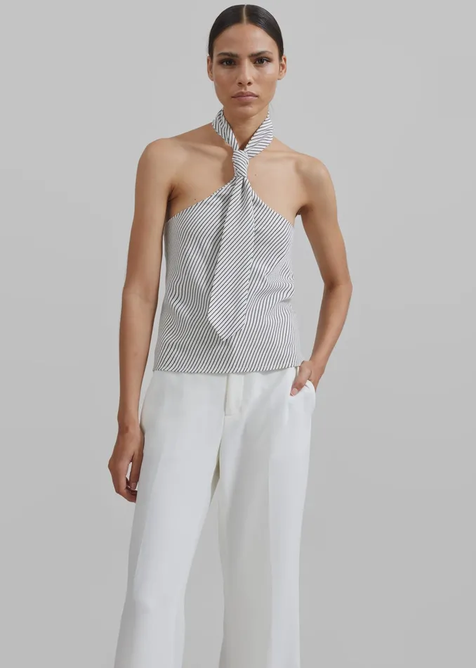 The Frankie Shop Tops Sophie Tie Halter Top 8211 WhiteNavy Stripe 8211 Women