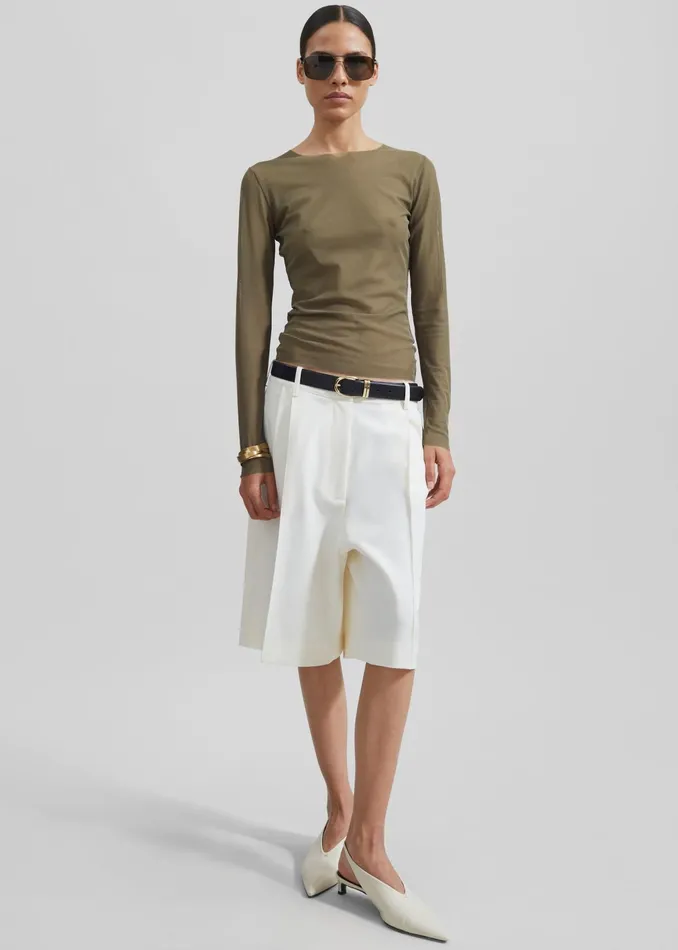 The Frankie Shop Tops Stace Sheer Long Sleeve Tee 8211 Khaki 8211 Women