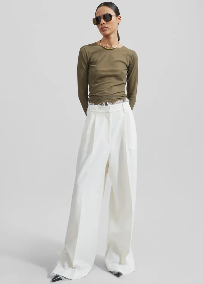 The Frankie Shop Tops Stace Sheer Long Sleeve Tee 8211 Khaki 8211 Women