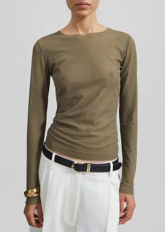 The Frankie Shop Tops Stace Sheer Long Sleeve Tee 8211 Khaki 8211 Women