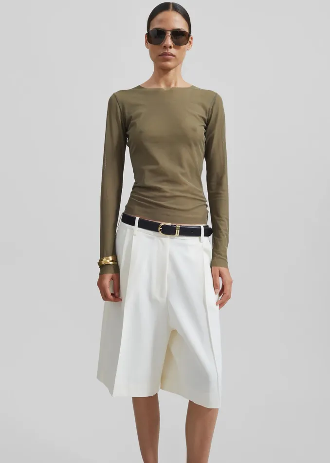The Frankie Shop Tops Stace Sheer Long Sleeve Tee 8211 Khaki 8211 Women