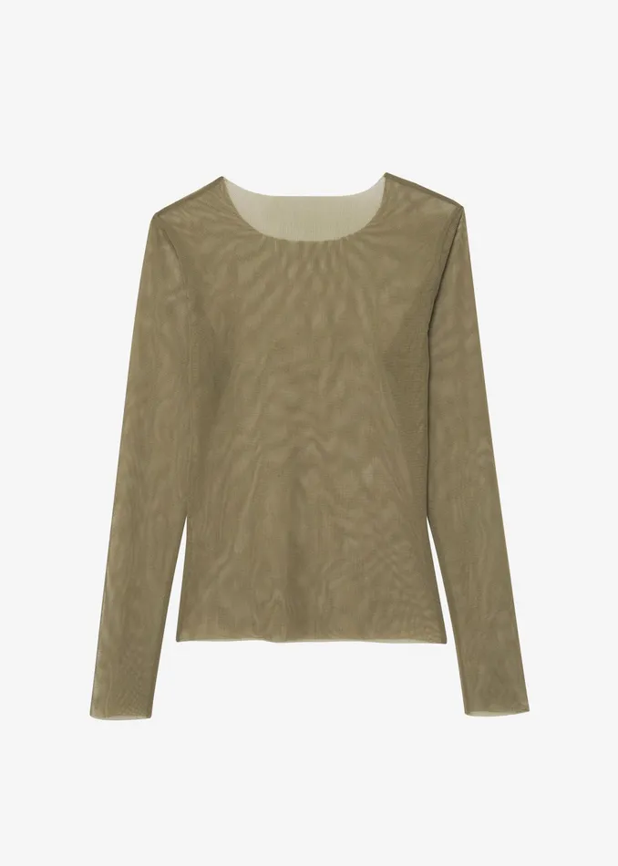 The Frankie Shop Tops Stace Sheer Long Sleeve Tee 8211 Khaki 8211 Women