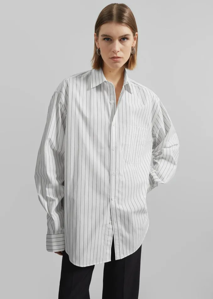 The Frankie Shop Tops Toria Cotton Shirt 8211 WhiteBlack Stripe 8211 Women