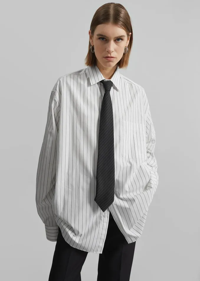 The Frankie Shop Tops Toria Cotton Shirt 8211 WhiteBlack Stripe 8211 Women