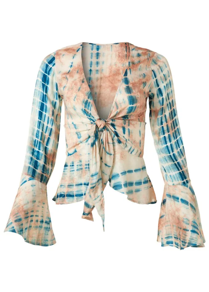 TIE DYE TIE FRONT TOP Brown Multi Women VENUS Casual Tops