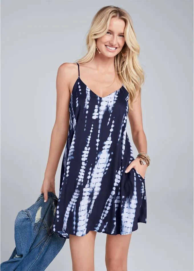 TIE DYE VNECK SHIFT DRESS Navy Multi Women VENUS Sundresses