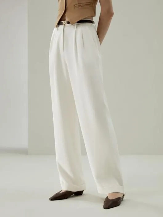 Timeless Pleated WideLeg Silk Trousers For Women 8211 WhiteBlack Women Lilysilk Bottoms Timeless Pleated WideLeg Silk Trousers For Women 8211 WhiteBlack Women Lilysilk Bottoms
