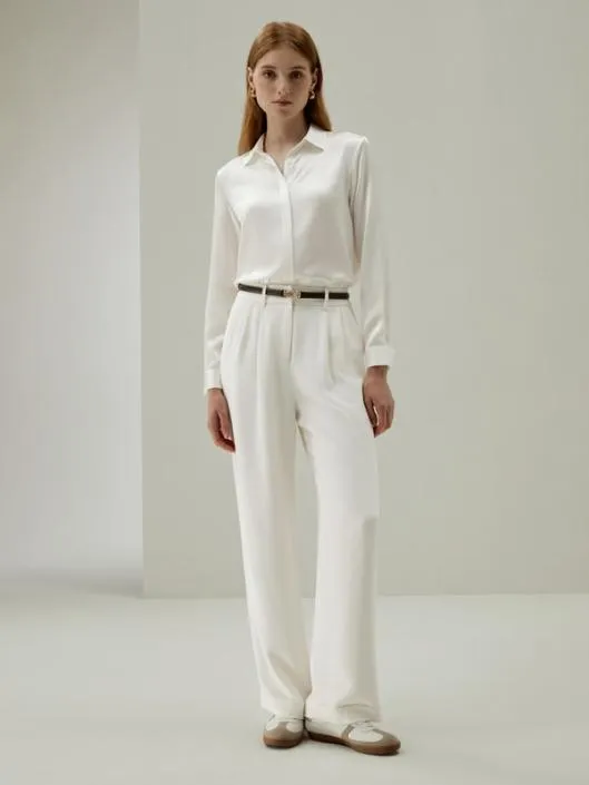 Timeless Pleated WideLeg Silk Trousers For Women 8211 WhiteBlack Women Lilysilk Bottoms