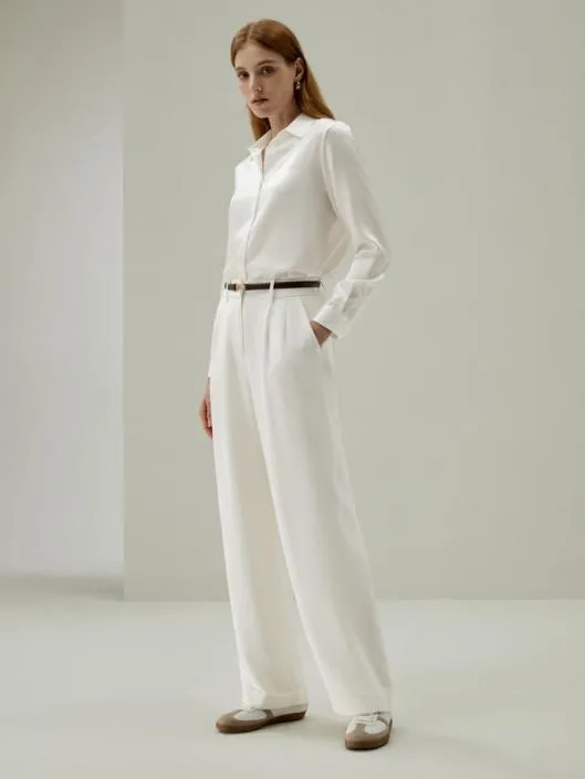 Timeless Pleated WideLeg Silk Trousers For Women 8211 WhiteBlack Women Lilysilk Bottoms