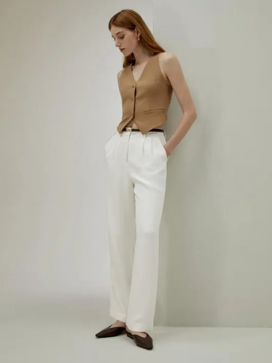 Timeless Pleated WideLeg Silk Trousers For Women 8211 WhiteBlack Women Lilysilk Bottoms