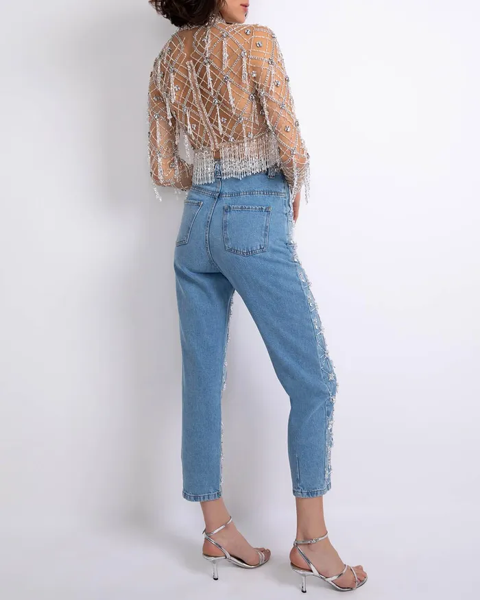 Tops and Bodysuits Women PatBO HandBeaded High Neck Cropped Top FINAL SALE