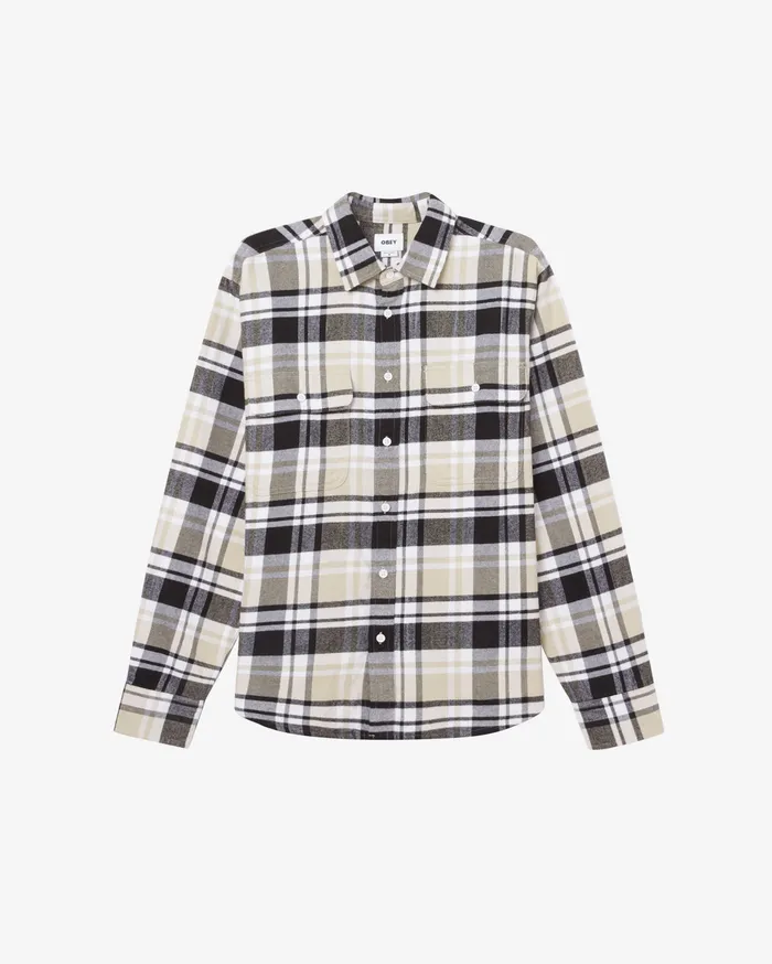 TOPS Men HARDWORK DILLON SHIRT Silver Grey Multi OBEY Clothing
