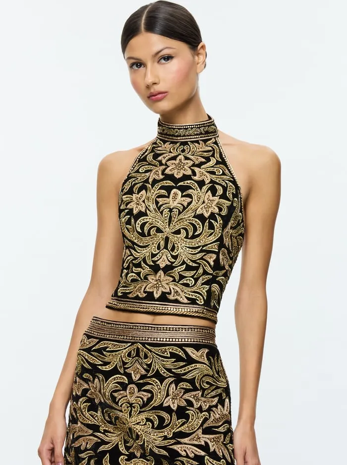 Tops Women Alice Olivia Gatz Embellished Top Blackgold