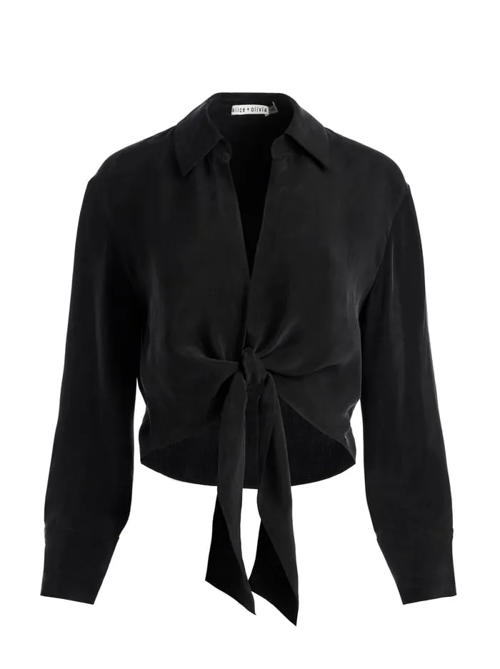 Tops Women Alice Olivia Hannon Tie Front Blouse Black