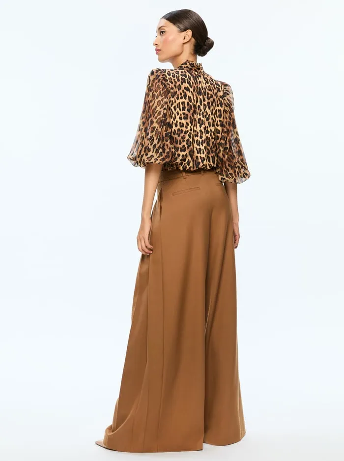 Tops Women Alice Olivia Ilan Button Front Blouse Spotted Leopard Dark Tan