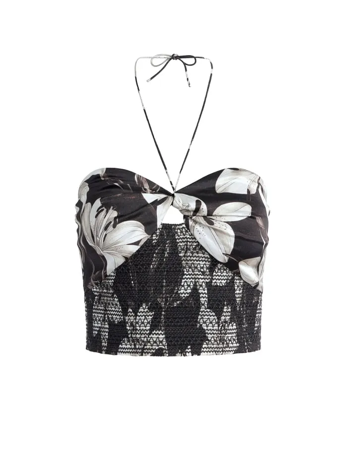 Tops Women Alice Olivia Livia Halter Cropped Top Stargazer Black Lg