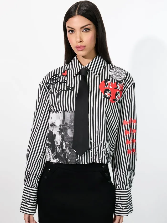 Tops Women Alice Olivia The Beatles Pam Embroidered Blouse Blackoff White