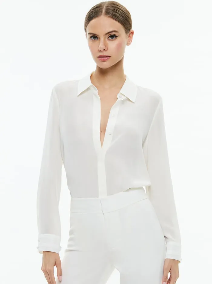 Tops Women Alice Olivia Willa Relaxed Placket Top With Piping Detail Off White Tops Women Alice Olivia Willa Relaxed Placket Top With Piping Detail Off White