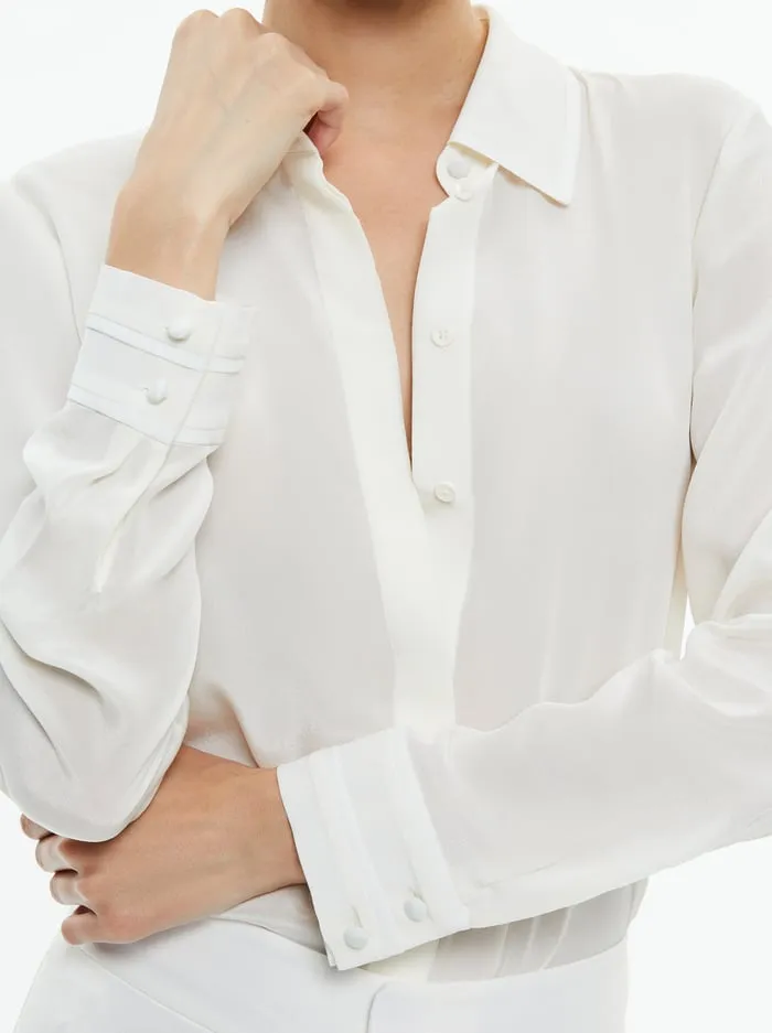 Tops Women Alice Olivia Willa Relaxed Placket Top With Piping Detail Off White